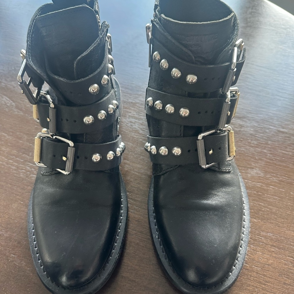 Zadig & Voltaire Black Combat Boots with Silver Accents